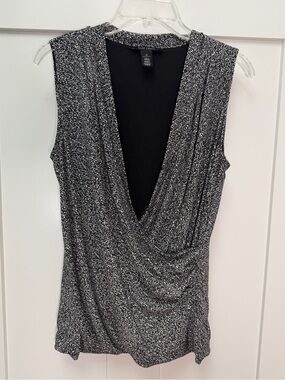 White House Black Market Black & Silver Draped V-Neck Camisole